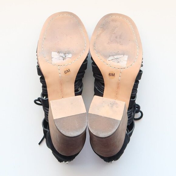 Vince Camuto Black Suede Leather Strappy Cutout Block Heel Sandals Bootie Shoes - Picture 7 of 15